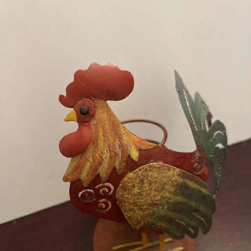 ~Rooster~Metal Candle Holder Stand  Country  Item About 6 1/2” Tall